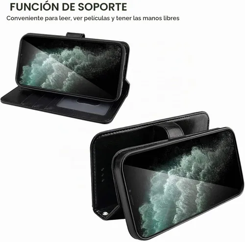 Vista 5 de Bocasal Funda tipo cartera compatible con iPhone 12 e iPhone 12 Pro con soporte para tarjetas de cuero PU magnética desmontable con soporte plegable