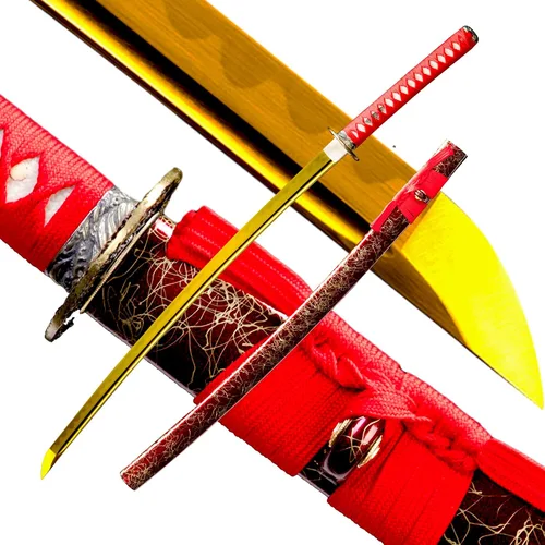Vista 22 de Espada Katana Japonesa Samurai Hecha a Mano con Saya de Madera de Rayskin Dura, Puede Cortar Bambú