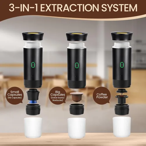 Vista 2 de Máquina eléctrica de café expreso, cafetera portátil 3 en 1 para viajes, autocalentamiento de 4 a 6 minutos, compatible con café molido y cápsulas