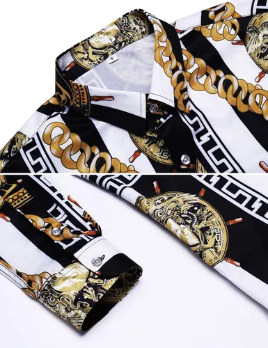 Vista 5 de Pacinoble - Camisa de vestir de manga larga para hombre, diseño de lujo, moderna y estampada.