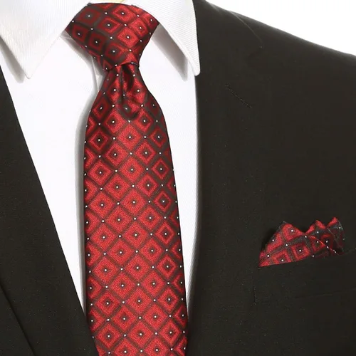 Vista 85 de KissTies Mens Checkered Tie Set Solid Color Festive Necktie + Pocket Square