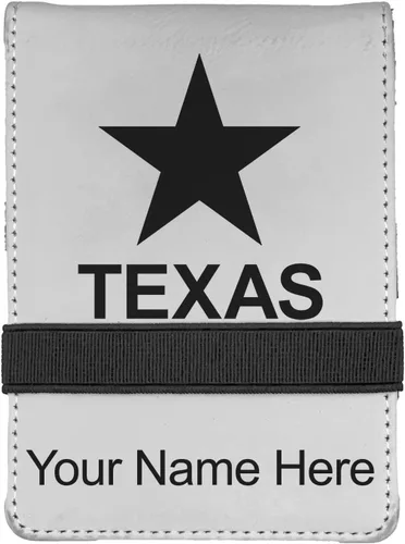 Vista 9 de LaserGram Mini bloc de notas, bandera de Texas, grabado personalizado incluido (negro con oro)