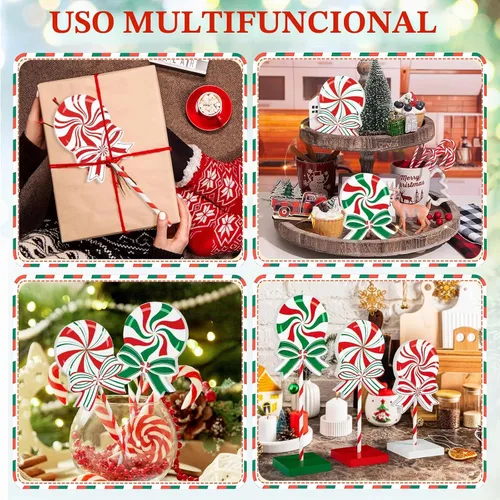 Vista 6 de Juego de 3 piezas de decoración de mesa de Navidad, dulces de madera, decoración de bandeja escalonada de Navidad roja, decoración rústica de mesa