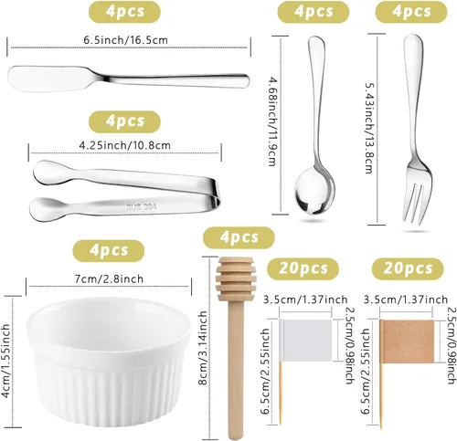 Vista 2 de Accesorios para tableros de charcutería, 64 piezas, juego de cuchillos para esparcidor de mantequilla de queso, utensilios de charcutería, mini