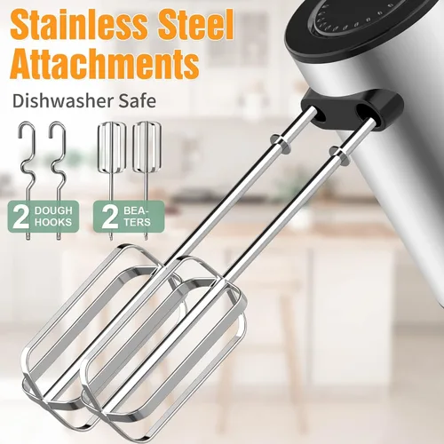 Vista 5 de Mezclador de mano eléctrico de 600 W, 10 velocidades, potente con mezclador de mano Turbo para hornear torta cocina mezclador con batidores, batir
