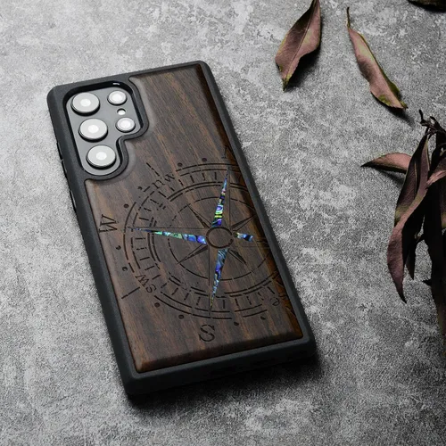 Vista 3 de Carveit Funda hecha a mano para Galaxy S22 Ultra (brújula-negro)