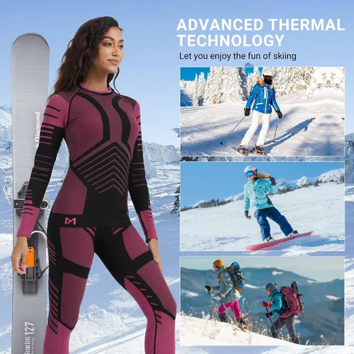 Vista 5 de MEETWEE - Ropa interior térmica para mujer, conjunto de primera capa de compresión para invierno, pantalones largos forrados de forro polar