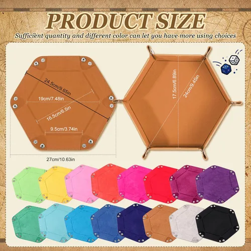 Vista 2 de Hanaive 16 Pcs Dice Tray Bulk for Rolling Folding Hexagon Dice Holder RPG PU Velvet Lined Holders, Snap Button Closure, Portable for Tabletop