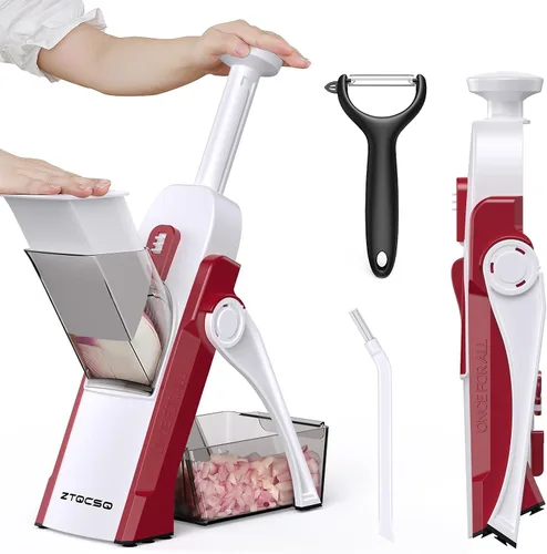 Vista 16 de Cortador de mandolina 5 en 1 seguro para cocina, picador de verduras seguro, cuchillo de pelar, grosor ajustable, fácil de limpiar, rebanador