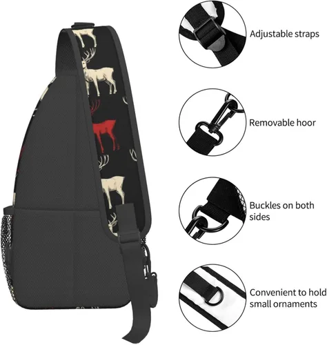 Vista 3 de Small Crossbody Bags for Women Men - Vintage Elk Red White Print Adjustable Shoulder Bag Fanny Packs Belt Sling Bag Crossbody Purses Backpack for