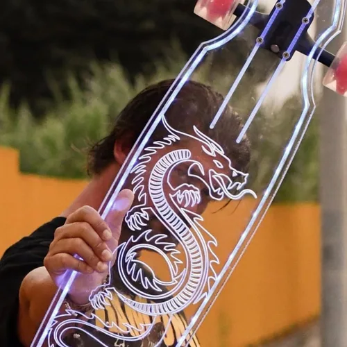 Vista 7 de GHOST BOARDS Clear Longboard Skateboard - Transparent Acrylic Long Boards with Light-Up LED Wheels for Smooth Rides - Ride The Streets in Style with