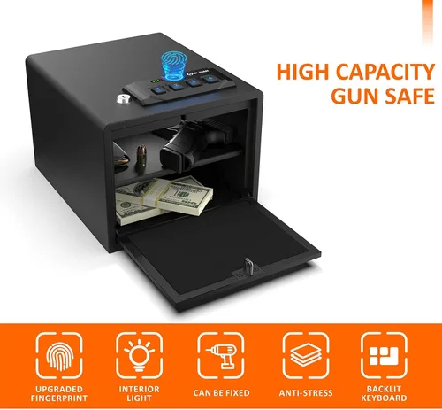 Vista 2 de Z ZLJUAN Cajas fuertes para pistolas de acceso rápido, dispositivo de seguridad con teclado biométrico y digital y llave, caja fuerte para pistola