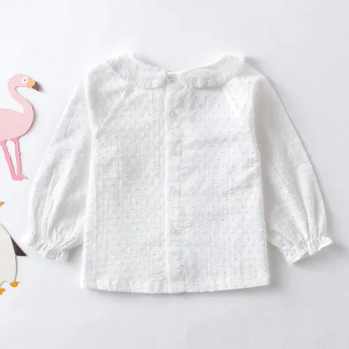 Vista 3 de Curipeer Camisa blanca con botones para niñas con cuello Peter Pan Blusa de manga larga