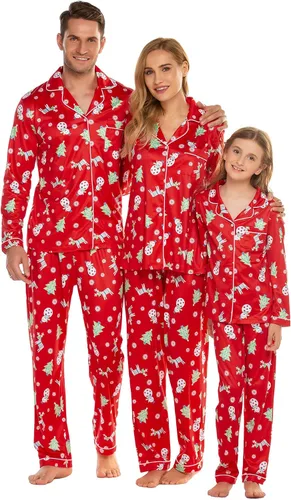 Vista 2 de Ekouaer - Conjunto de pijama de manga larga y botones, motivos navideños a juego para la familia, tallas de la S a la XXL