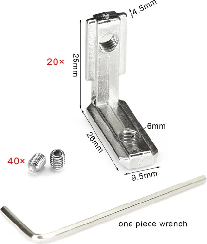 Vista 2 de 20 piezas de soporte L, perfil de aluminio estándar europeo Serie 2020 Ranura T 0.236 in Junta de soporte interior con tornillos, conector