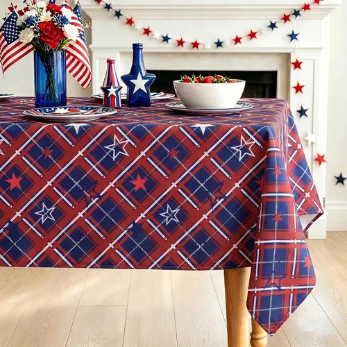 Vista 11 de DWCN Mantel patriótico cuadrado del 4 de julio, impermeable, resistente a las manchas, con patrón de estrellas, lavable para el Día de los Caídos