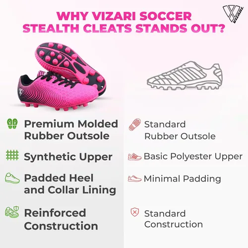 Vista 7 de Vizari USA Stealth - Botines de fútbol para niños y niñas, zapatos deportivos de fútbol para exteriores para niños pequeños, niños grandes, ligeros