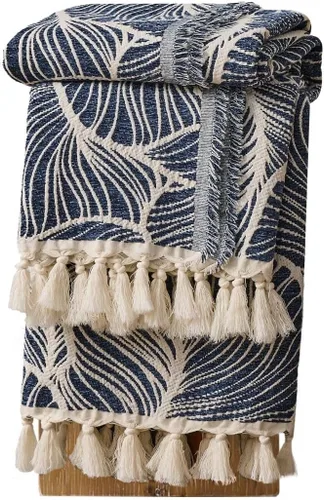 Vista 17 de DOWN HOME Manta de algodón de felpilla para sofá, manta bohemia ligera para cama, sofá, silla, sala de estar, exterior, manta decorativa de tejido