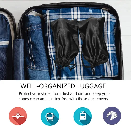 Vista 4 de GONGKANGYUAN Paquete de 10 bolsas para zapatos de viaje de tela de satén con cordón para hombres y mujeres, para guardar zapatos de protección
