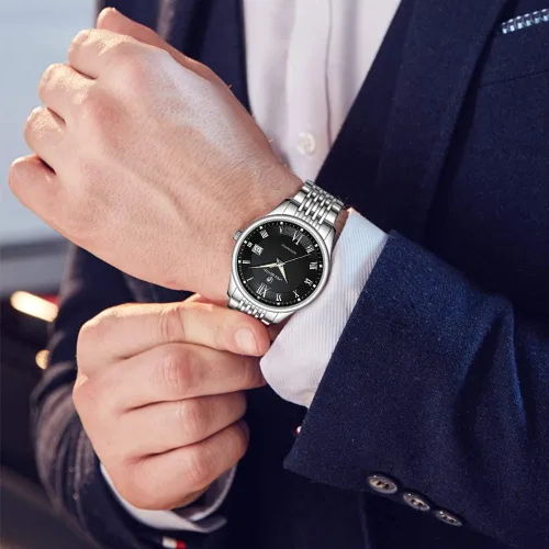 Vista 5 de LACZ DENTON Relojes mecánicos automáticos para hombres, de lujo de acero inoxidable con cuerda automática, resistente al agua