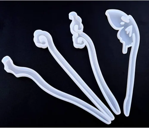 Vista 8 de EXCEART Juego de moldes de horquilla para hacer joyas de resina, moldes de silicona para bricolaje para el cabello, 5 moldes de resina epoxi