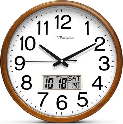 Vista 11 de Reloj de pared TIMESS, acabado clásico estilo madera, de 11 pulgadas, silencioso, sin tictac, funciona con pilas, de cuarzo, analógico