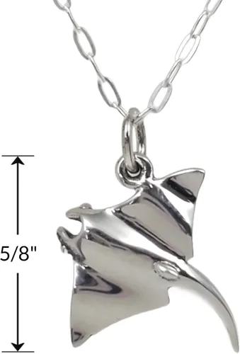 Vista 2 de EnCharmed Collar con dije de mantarraya de plata de ley, gracia y curación, diseño náutico y marino, 18 pulgadas