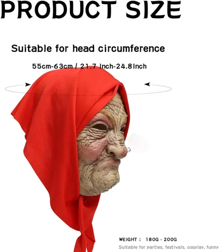 Vista 3 de Pigmiss Máscara de abuela fumadora para Halloween, con diseño de anciana aterradora, realista, con bufanda de tela para la cabeza, disfraces