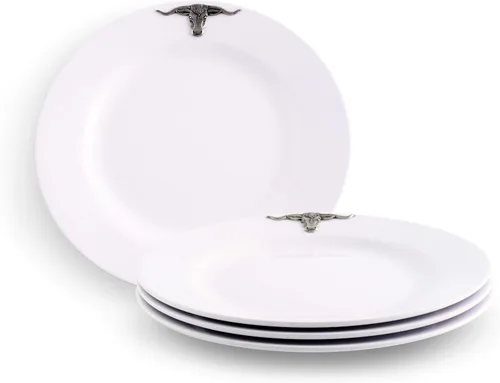 Vista 6 de Arthur Court Abeja de peltre de 4 piezas en plato de melamina pesado y duradero, para uso en interiores y exteriores, fiesta y uso diario, vajilla