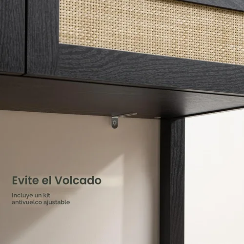 Vista 5 de SICOTAS Mesa consola negra con cajones de ratán - Mesa de entrada de ratán boho con almacenamiento, mesas consola pequeñas para entrada, mesa