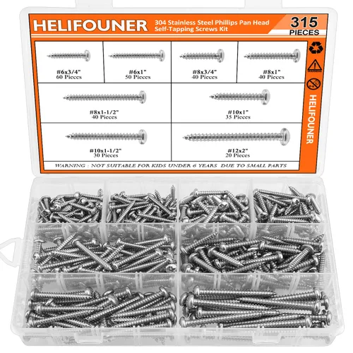 Vista 15 de HELIFOUNER - Juego de 250 tornillos para madera Phillips Pan Head Autorroscantes #2 x 1/4" 3/8" 1/2" 5/8" 3/4", kit surtido de 250 tornillos