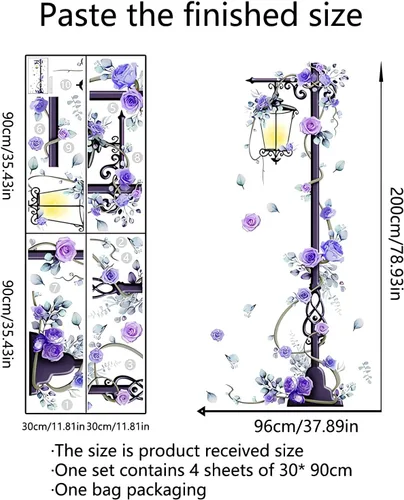 Vista 3 de Streetlight - Adhesivo de pared grande de 37.8 x 78.7 pulgadas, diseño floral de sacinora Streetlight, vinilo extraíble para sala de estar