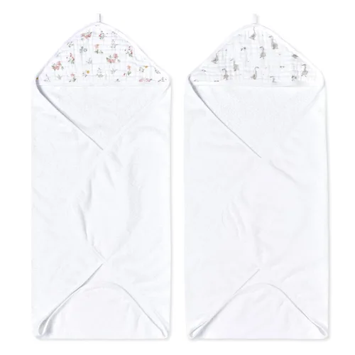 Vista 5 de aden + anais Essentials - Toalla de baño con capucha para bebé, súper suave, 100% algodón, paquete de 2, conejitos ruborizados
