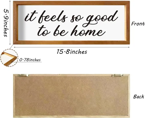 Vista 2 de Marco de fotos de madera con texto en inglés "It Feels so Good to Be Home", para decoración del hogar, arte rústico para pared, crea un ambiente
