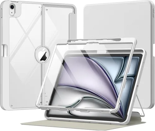 Vista 12 de MoKo Funda para iPad Air de 11 pulgadas 7ª/6ª generación M3/M2 2025/2024, iPad Air 5ª/4ª generación de 10.9 pulgadas 2022/2020 con soporte