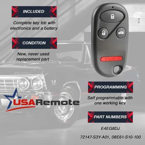Vista 3 de Llavero de llave sin contacto para coche compatible con Honda CR-V 1997-2001 / Honda S2000 2000-2009 (E4EG8DJ)