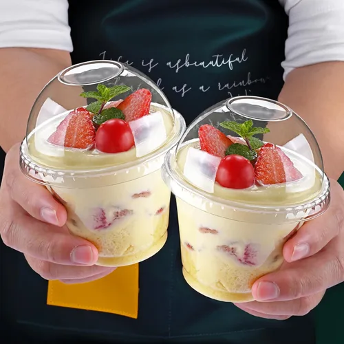 Vista 7 de Panxxsen 100 vasos de plástico transparente de 8 onzas con tapas de cúpula sin agujero, tazas de parfait desechables con tapas de cúpula, taza