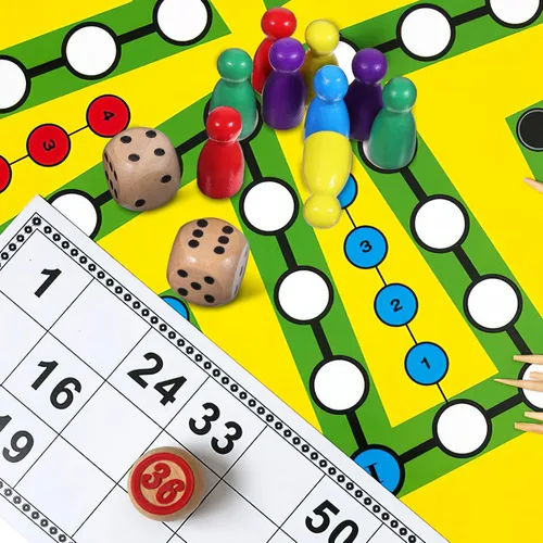 Vista 8 de Juego de 50 peones de madera con 2 dados