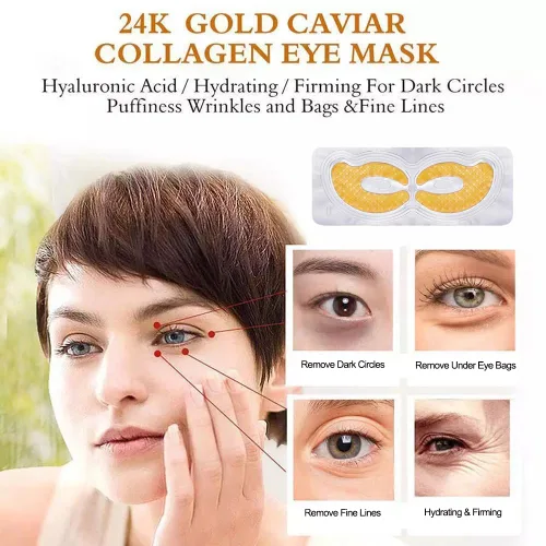 Vista 2 de Parches dorados de hidrogel para ojos, almohadillas de gel de colágeno para debajo de los ojos, reduce las arrugas, ojos hinchados, ojeras, bolsas