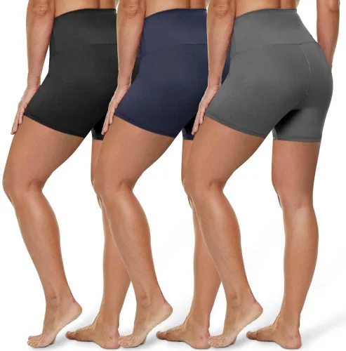 Vista 40 de HLTPRO 3 Pack Plus Size Biker Shorts for Women, Pocket & No-Pocket Options Negro/Beige Rosa/ Gris