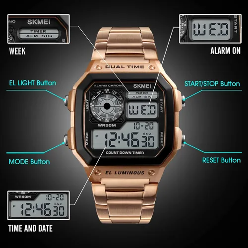 Vista 5 de SKMEI Wrist Watch for Men, Digital Sports Waterproof Watch with Dual Time Chronograph Countdown Alarm Backlight