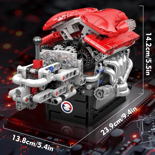 Vista 7 de Mould King 10226 FE Supercar V12 Kit de construcción de motor con caja de cambios, modelo mecánico de más de 863 piezas con transmisión de múltiples
