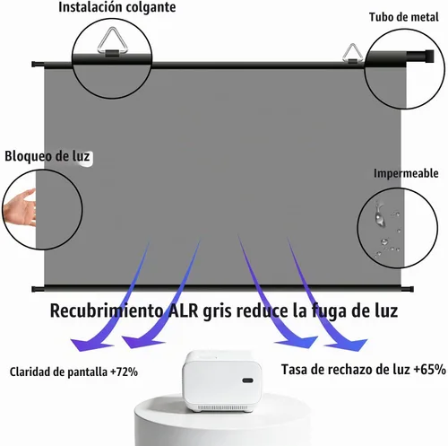 Vista 4 de Pantalla de proyector de 120 pulgadas, pantalla de proyector de películas portátil para exteriores e interiores con 3 ganchos adhesivos, pantalla