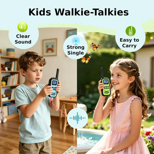 Vista 3 de QUOLIX Walkie Talkies para niños, paquete de 2 unidades, juguetes recargables para niños de 3 a 12 años, Walkie Talkie de largo alcance con 22