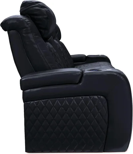 Vista 7 de Seatcraft Euphoria - Asiento de cine en casa de cuero italiano negro, reposacabezas eléctrico con calefacción y masaje, sofá biplaza reclinable