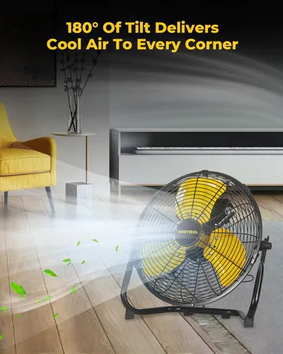 Vista 7 de VENTISOL - Ventilador de piso portátil de 12 pulgadas, ventiladores industriales de metal de 3 velocidades con inclinación de 180°, ventilador