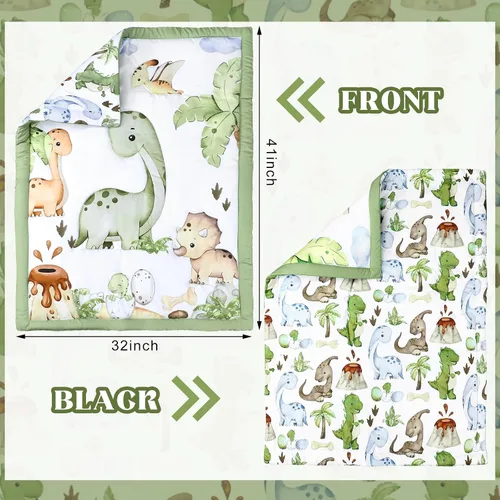 Vista 4 de Hahafelt - Juego de ropa de cama para cuna de bebé, 3 piezas Verde