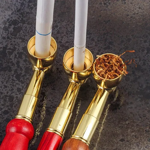 Vista 4 de Pipa de tabaco de madera con herramienta limpiadora y prensa, bolsa negra, kit de accesorios para pipa de 6 pulgadas Kiseru (Rojo)
