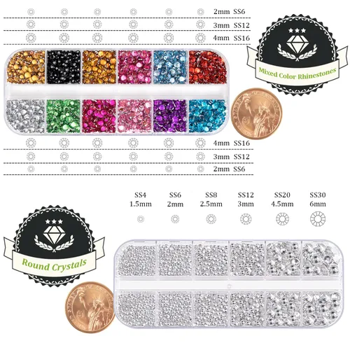 Vista 4 de Dos paquetes de diamantes de imitación de parte trasera plana, 4520 piezas de diamantes de imitación coloridos para arte de uñas, cristal colorido +