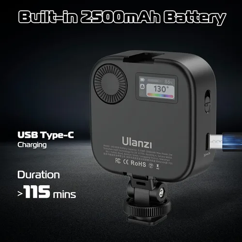 Vista 7 de Ulanzi U60 RGB Clip en luz de video, CRI≥95 2500-9000K regulable con zapata fría Negro